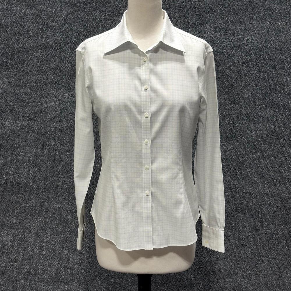 Brooks Brothers Shirt Womens 8 White Check Non Iron Stretch Fitted Button Front